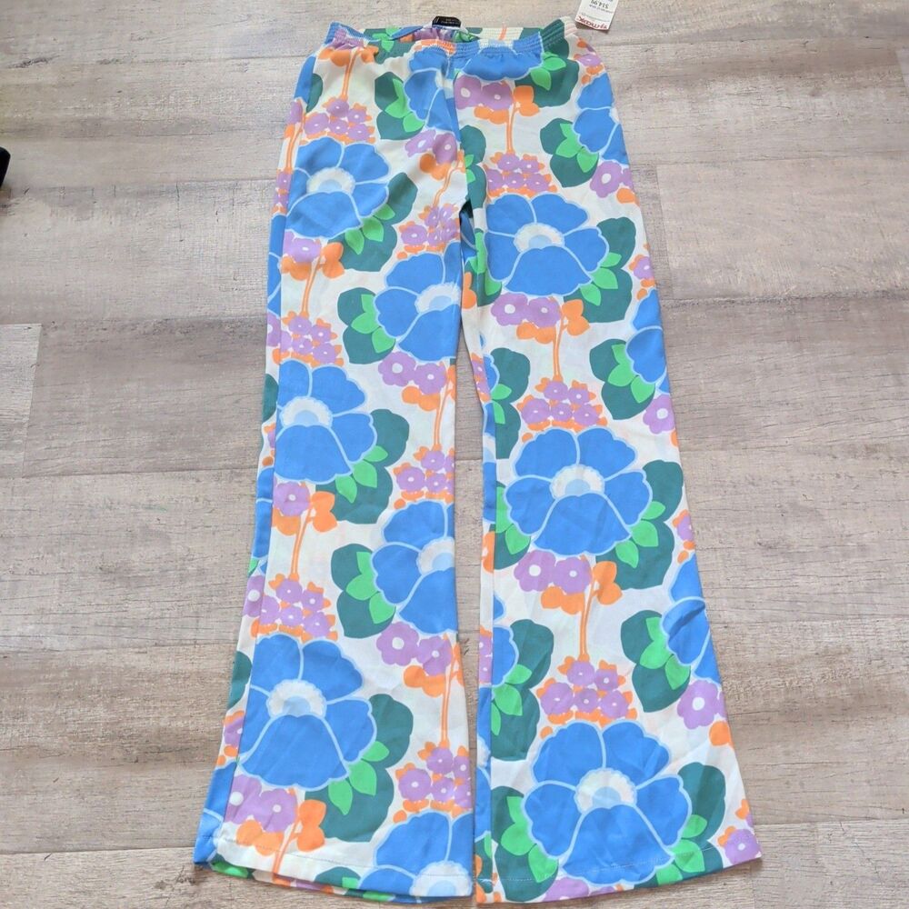 New ZARA Pants XS Floral Straight Leg Pajama Style Groove Retro Bohemiam Hippie